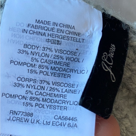 J. Crew Gray Wool Blend Ribbed Beanie with Faux Fur Pom Pom - Picture 5 of 5